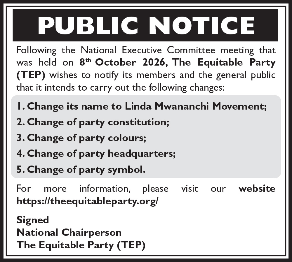 Public notice from The Equitable Party
