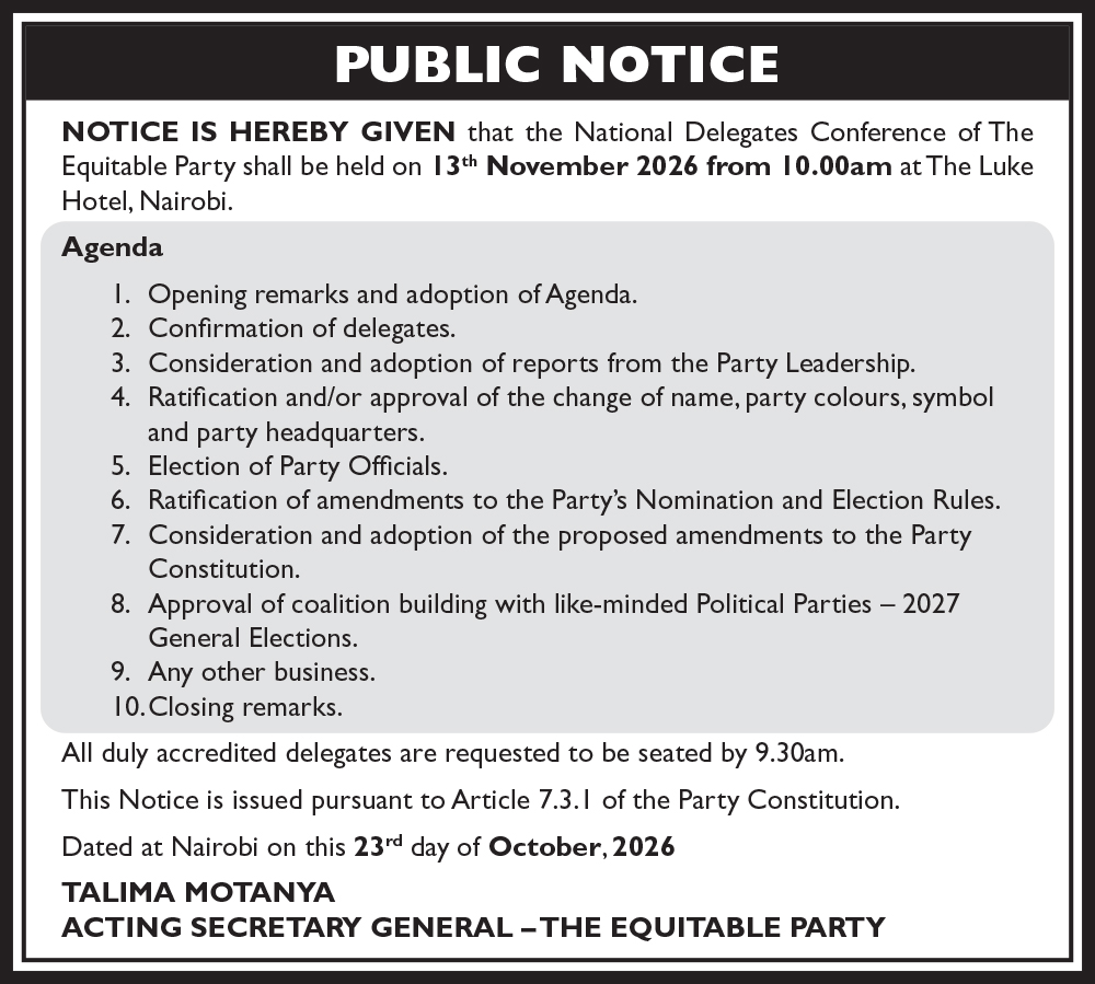 Public notice from The Equitable Party